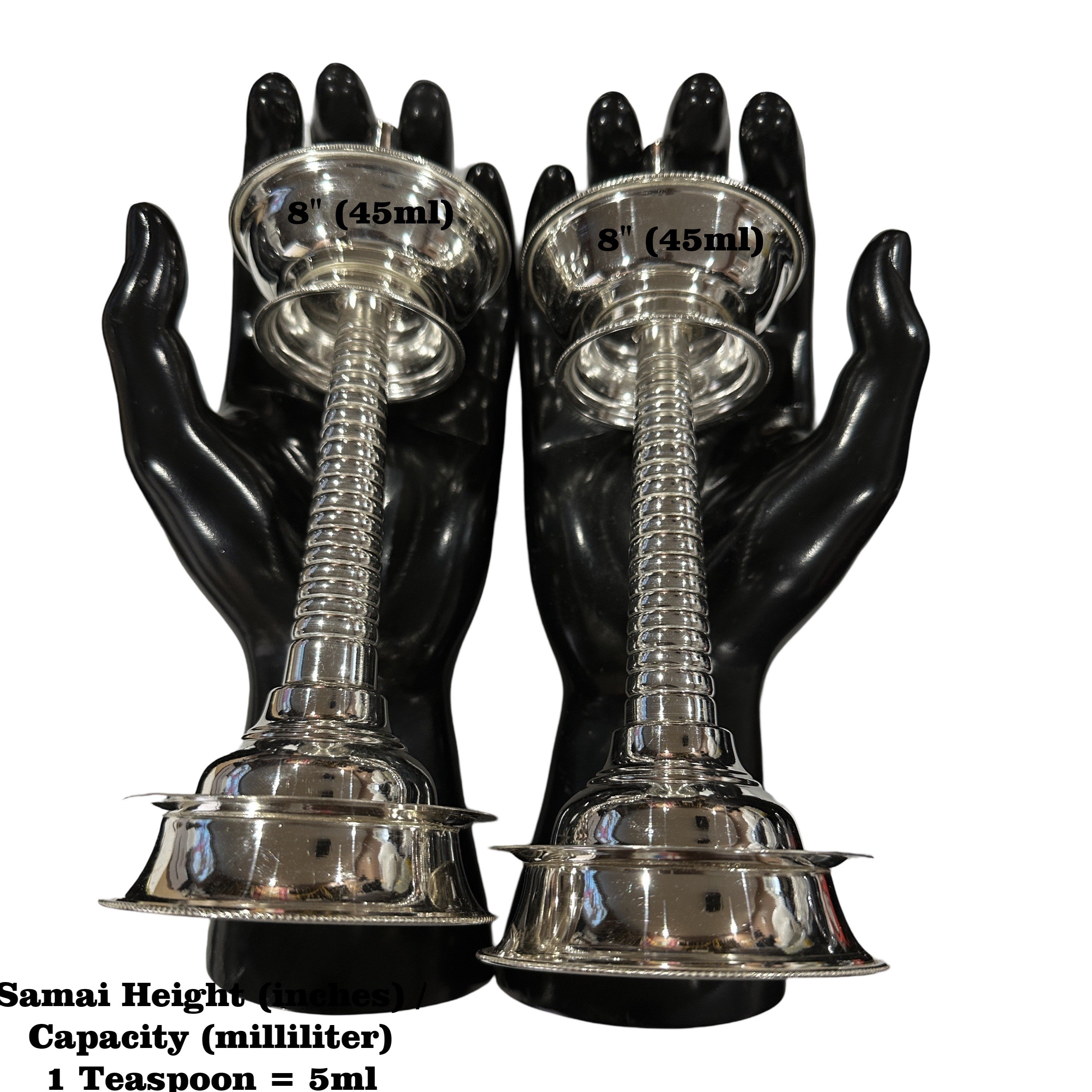 925 Sterling Silver Hallmarked Kerala Samai / Kuthu Vilakku Pair -Style#01