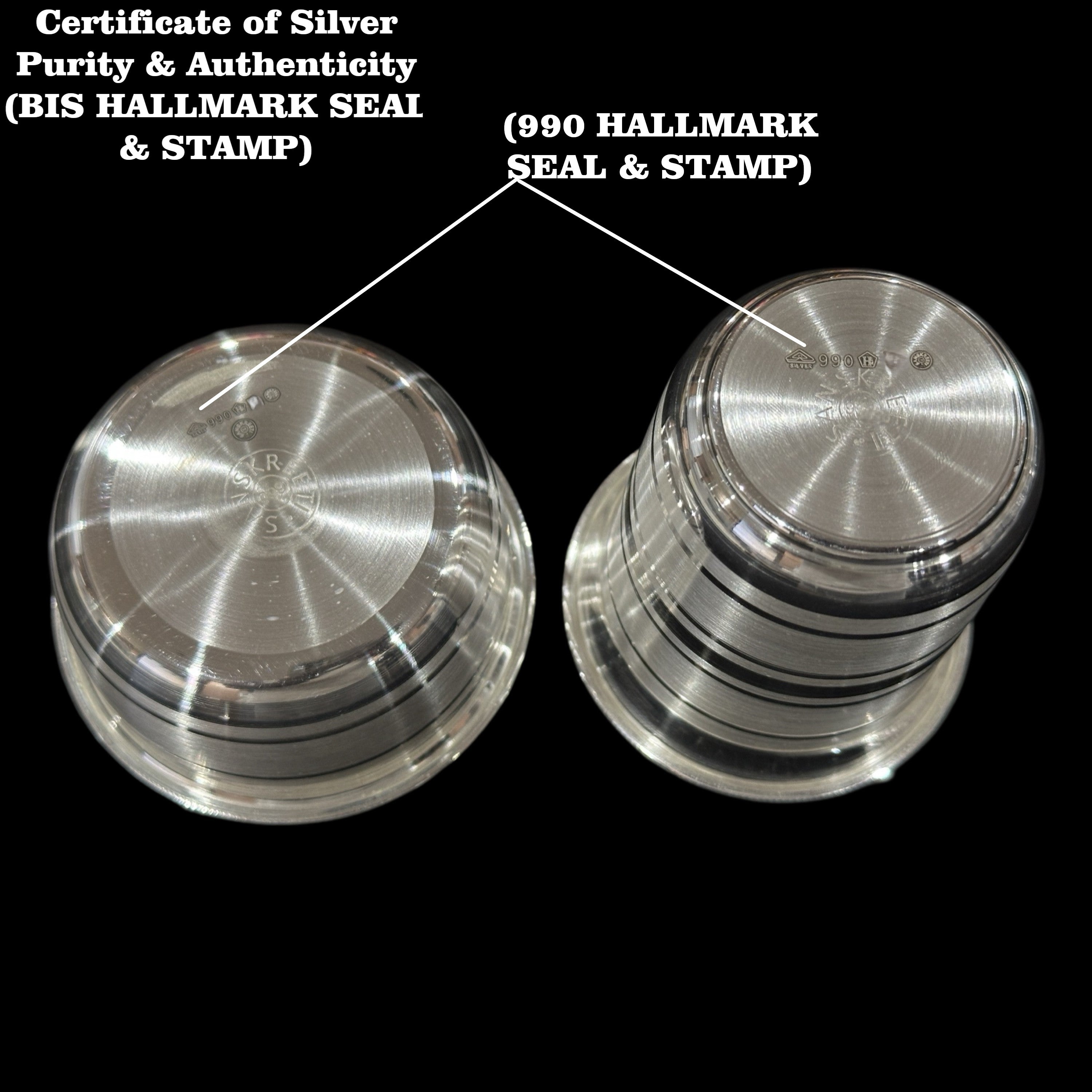 999 Pure Silver Hallmarked 3.5 Inch Glass & Bowl Set - 3.5-inch Set#02