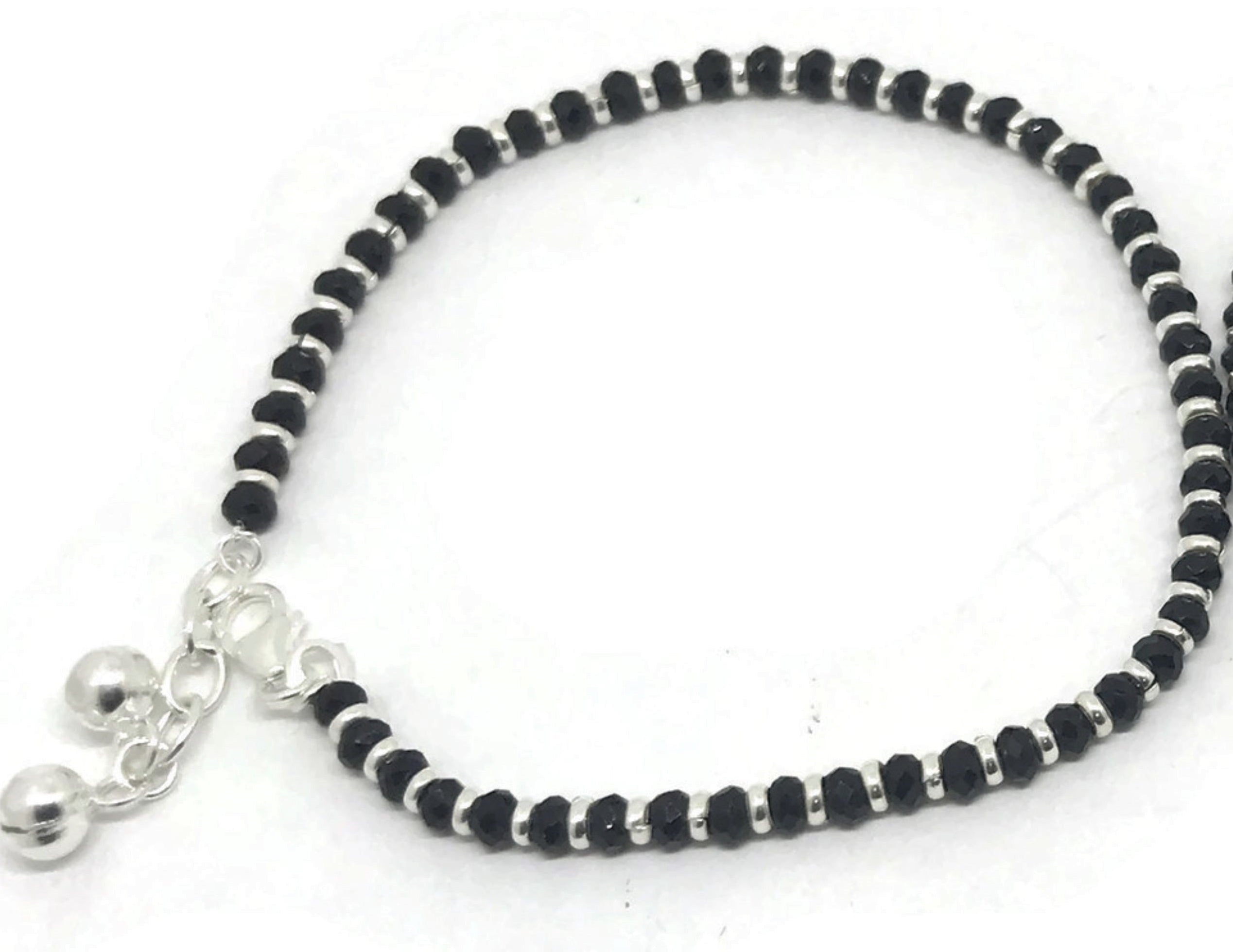 925 Sterling Silver Black Beads Anklet - #28 | eBay