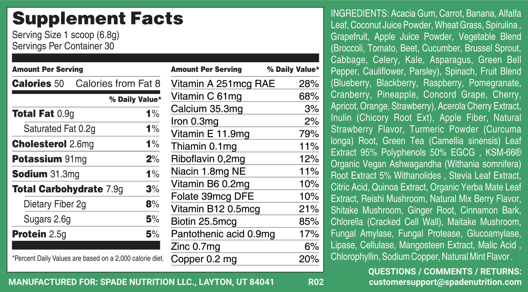 spade nutrition sb-66 supplement facts ingredients