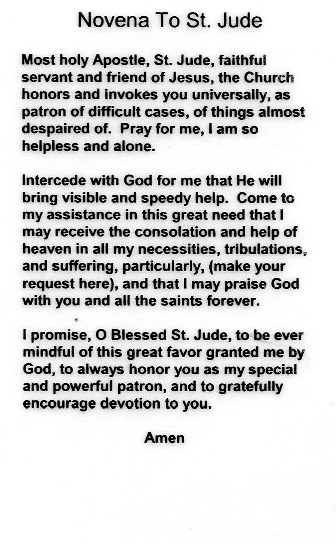 Novena to St. Jude N - LAMINATED HOLY CARDS- QUANTITY 25 PRAYER CARDS ...