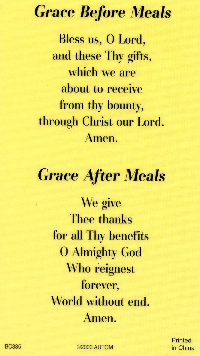 GRACE BEFORE MEALS- LAMINATED HOLY CARDS- QUANTITY 25 ...