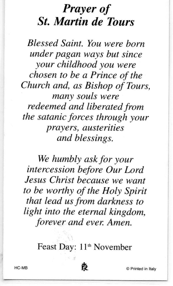 ST. MARTIN DE TOURS - LAMINATED HOLY CARDS- QUANTITY 25 PRAYER CARDS ...