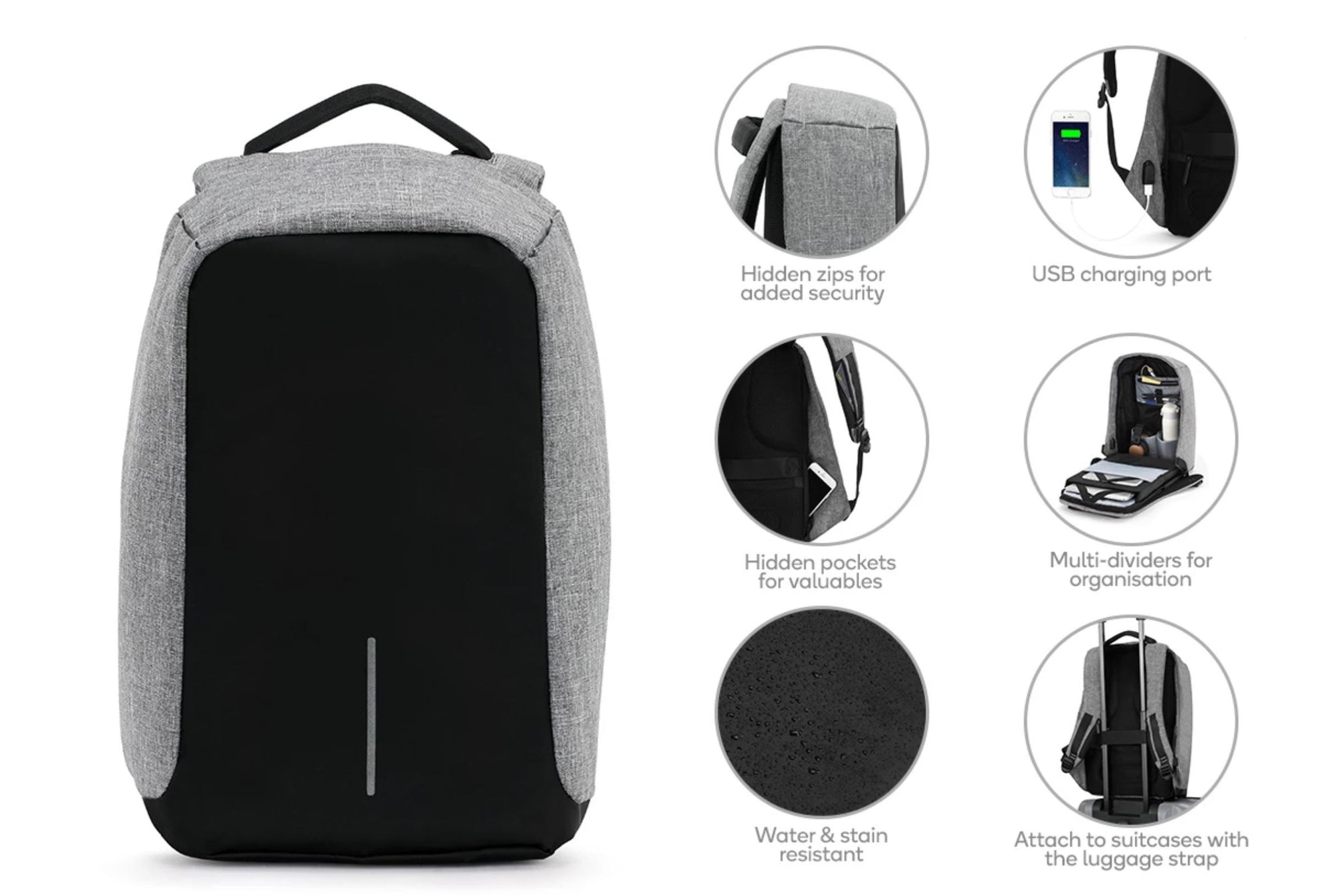 theft proof backpack with usb charger