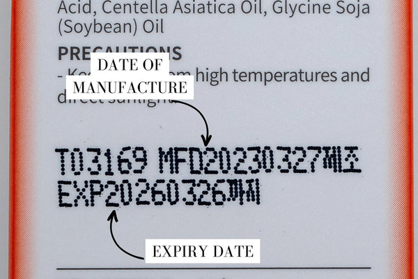Image showing the difference between date of expiry and date of manufacture on skincare