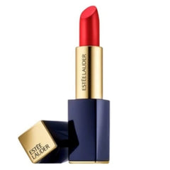 Estee Lauder Pure Color Envy lipstick image, red lipstick in blue and gold tube