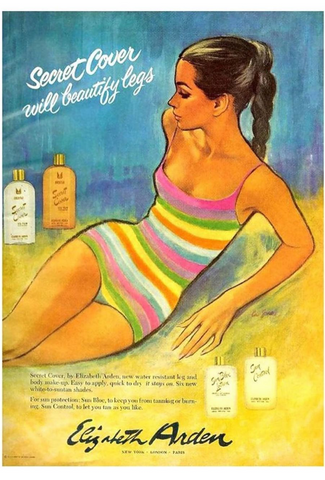 Elizabeth Arden retro ad image of woman lying on beach