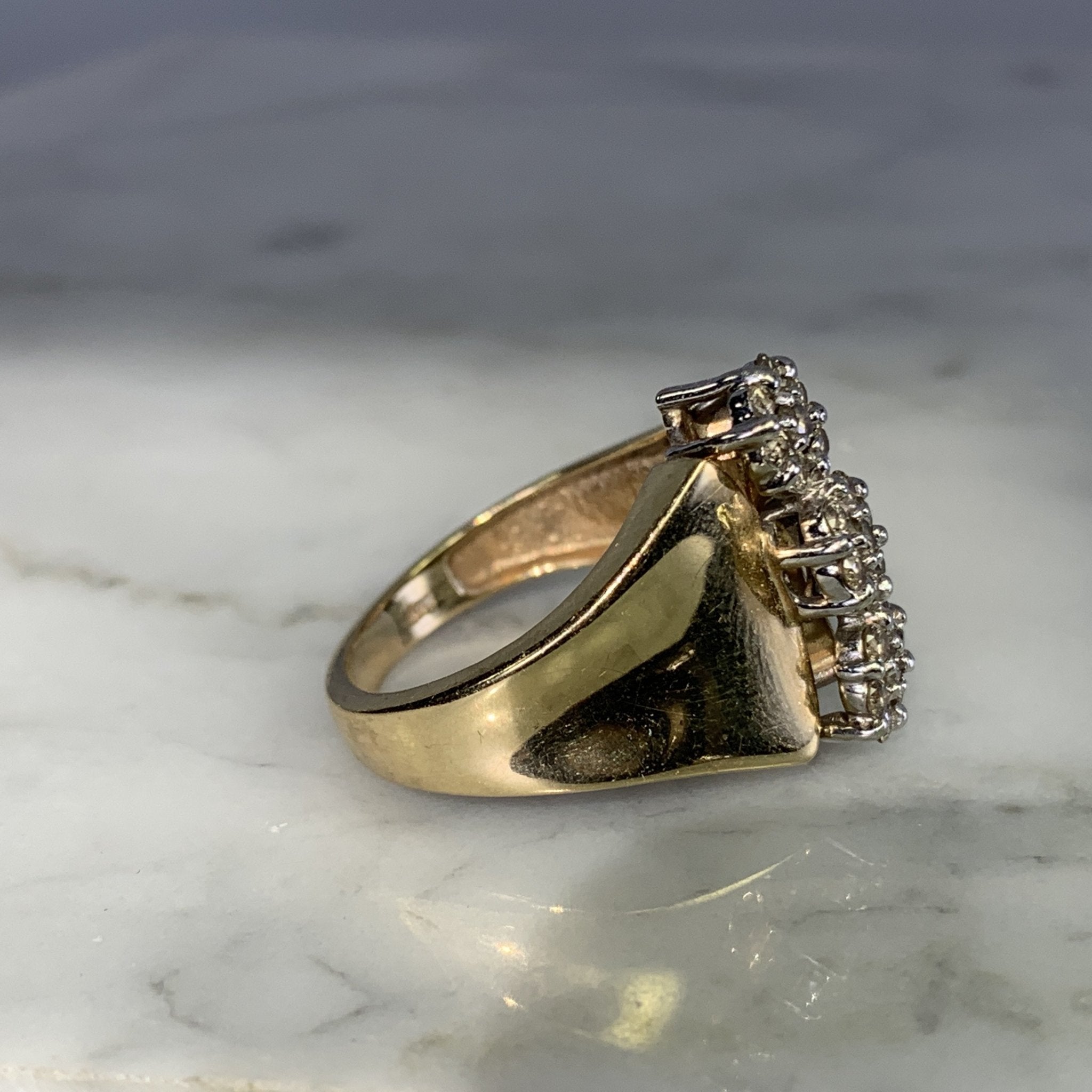 1970s Vintage Diamond Cluster Statement Ring in a 10K Yellow Gold Sett