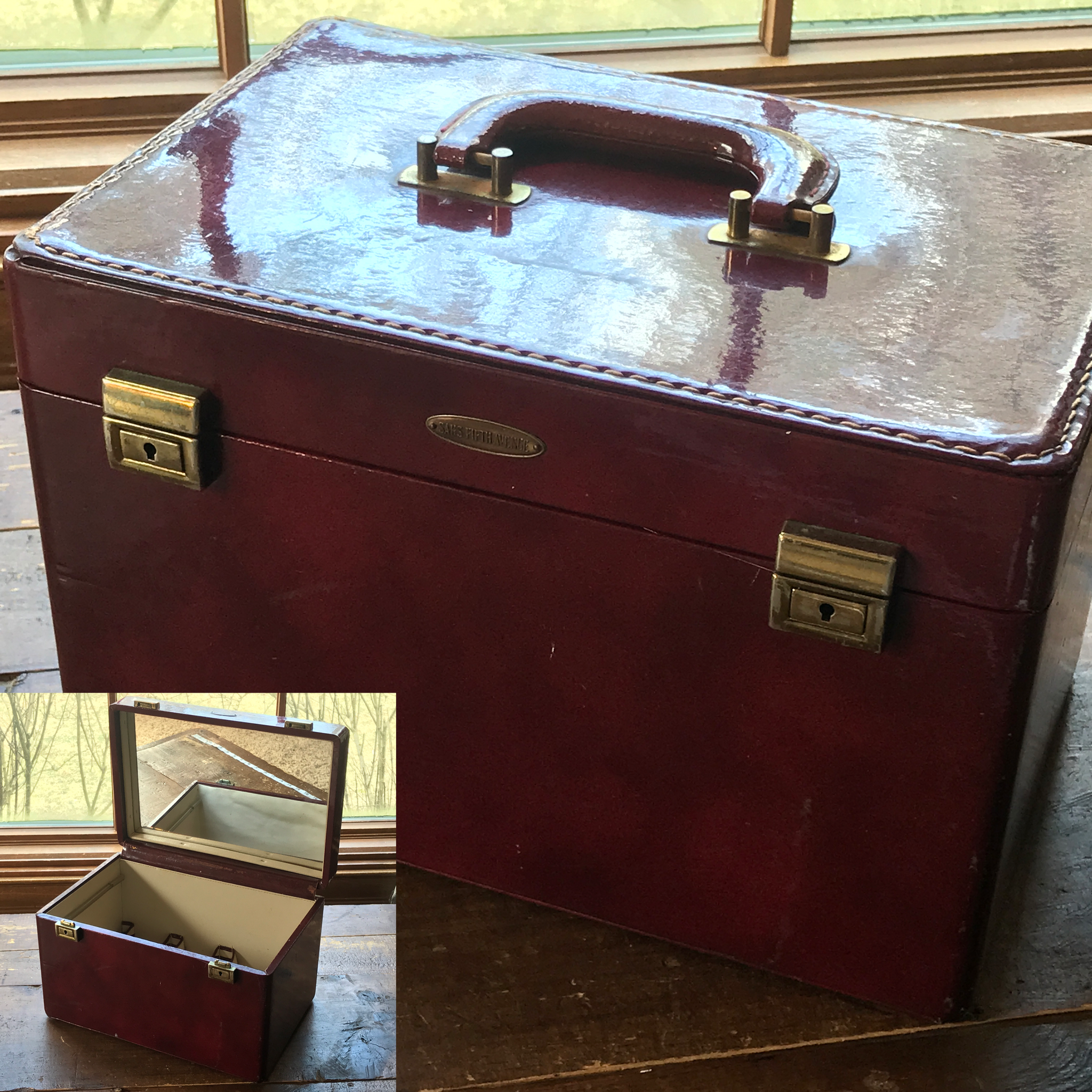 Vintage Patent Leather Train Case by Saks Fifth Avenue. Cosmetic Carri