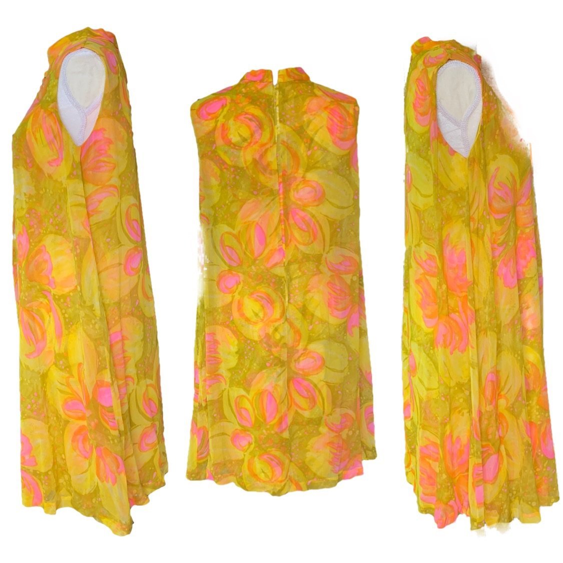 Vintage 1960s Chiffon GoGo Dress by Glenbrooke in a Yellow, Orange and
