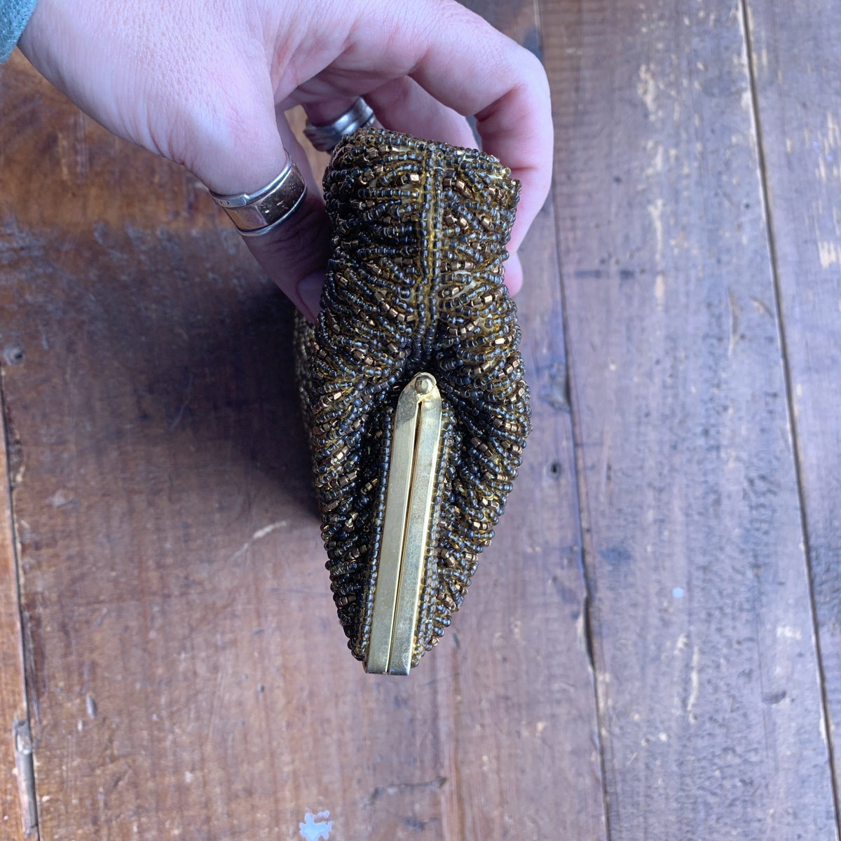 Vintage Copper Metallic Glass Beaded Clutch by Walborg. Old Hollywood