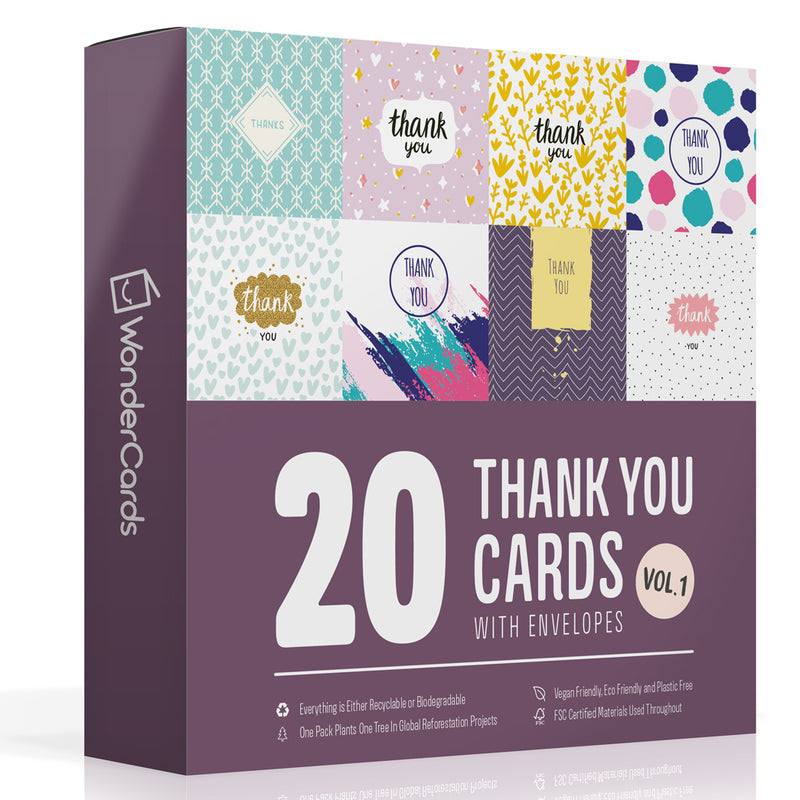 20 x Thank You Cards Multi-Pack | Bulk Pack Great Value – WonderCards.co.uk