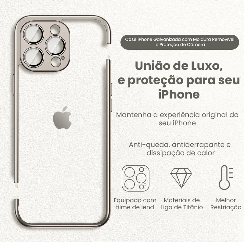 Case iPhone Galvanizada com Moldura Removível e Proteção de Câmera