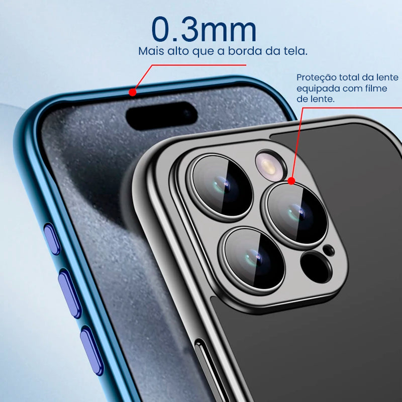 Case iPhone Galvanizada com Moldura Removível e Proteção de Câmera