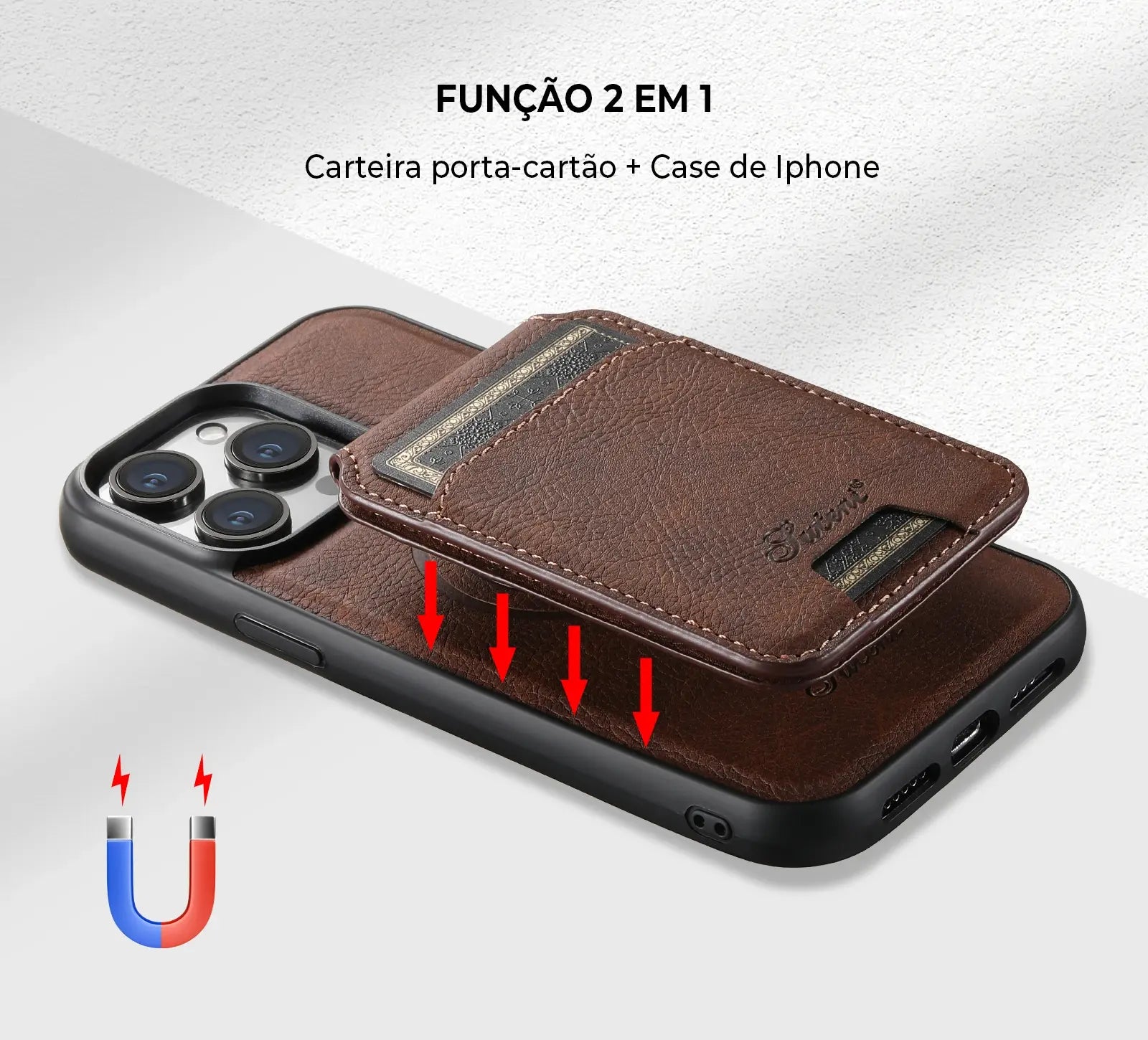 Case iPhone MagSafe de Couro com Carteira Magnética 2 em 1