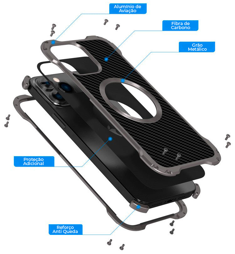 Case iPhone de Fibra de Carbono + Película Protetora de Câmera