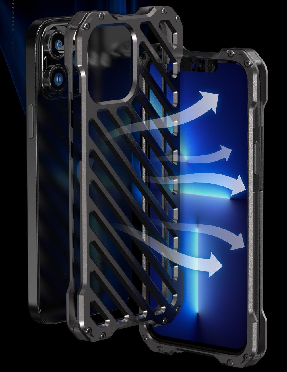 Case iPhone Metal Dark Blindada + Película Protetora de Câmera