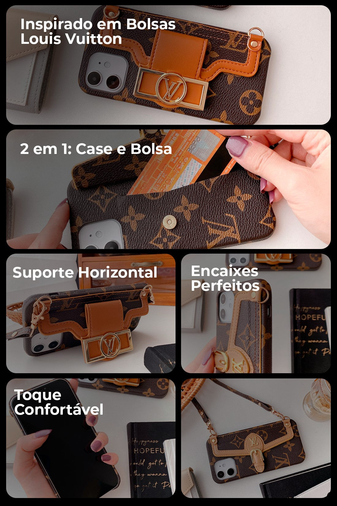 Case iPhone Louis Vuitton de Couro com Alça Removível