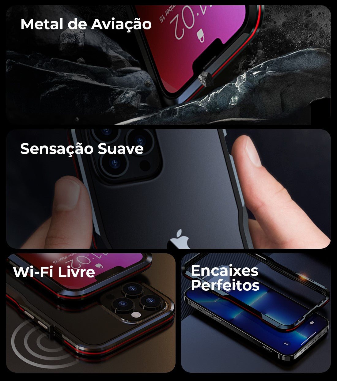 Case iPhone Moldura Metálica com Proteção Total das Câmeras