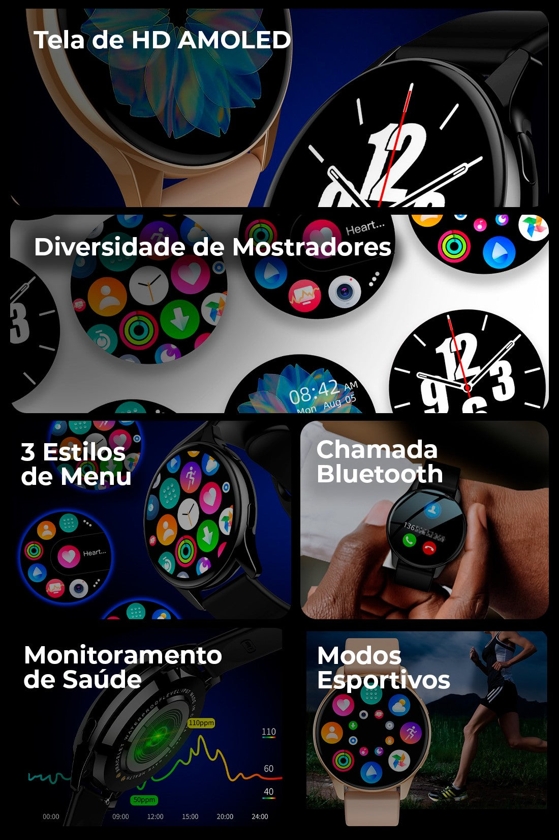 Smartwatch Lige Original com Pulseira Extra