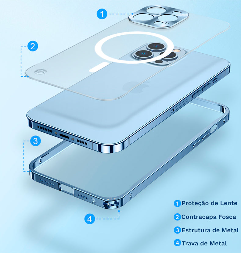 Case iPhone Metal Protect MagSafe - Feita de Alumínio Aeronáutico