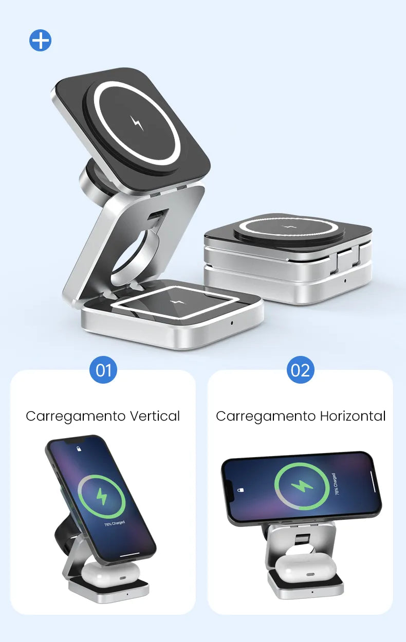 Estação de Carregamento Dobrável Sem Fio 3 em 1 Apple