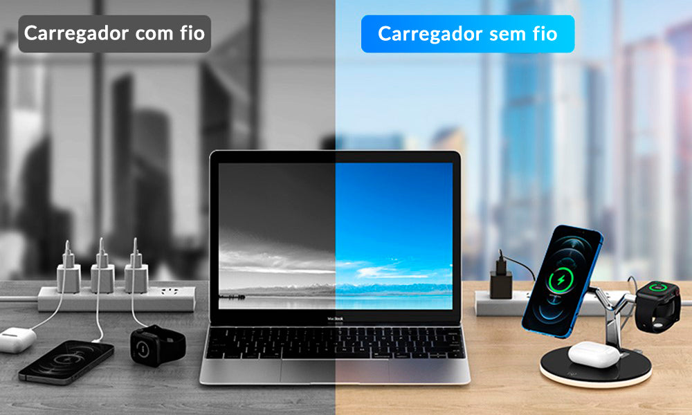 Carregador Magnético Apple 3 em 1 com Led