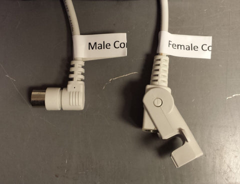 Photo of wires with label “Male Connector" while the other is “Female Connector"