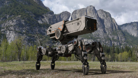 Photo of a military robot at a mountains