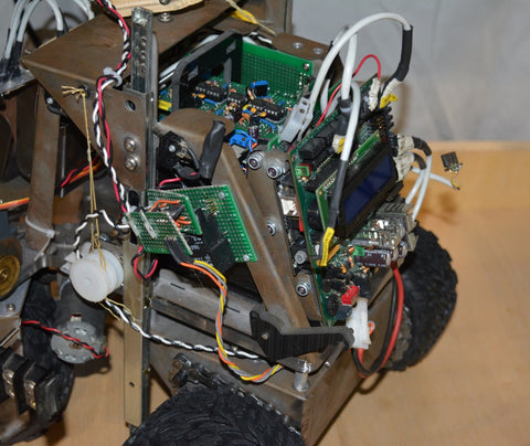Photo of a miniature robotic device using Arduino microcontroller