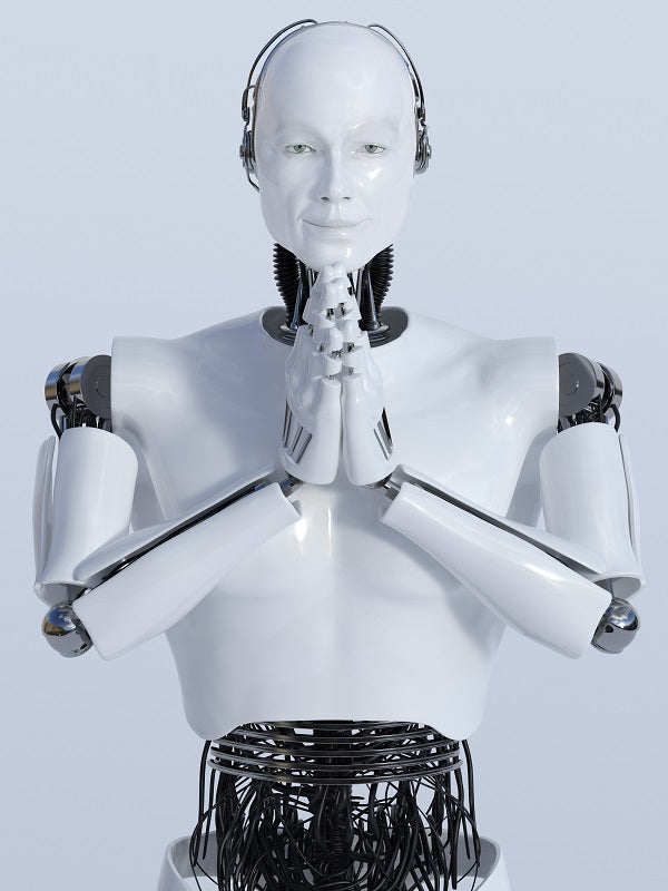 Foto de un robot haciendo un saludo namaste.