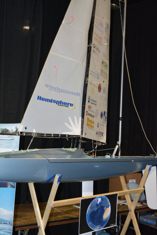Photo of the student project the UBC Sailboat, a model autonomous sailboat 