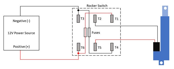 Wiring diagram of the linear actuator to the rocker switch for snow blower chute