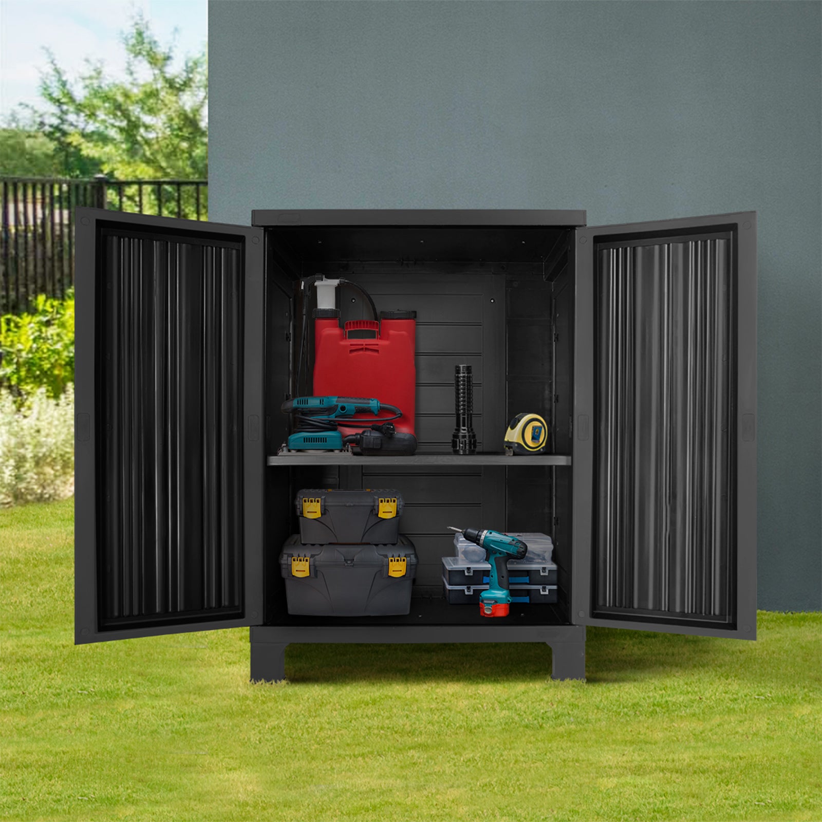 Livsip Outdoor Storage Cabinet Box Garden Cupboard Adjustable Lockable Black