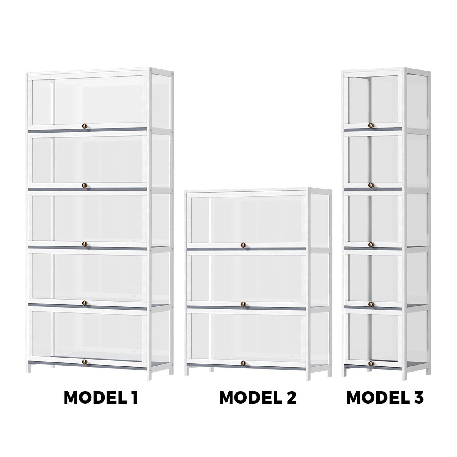 Oikiture Display Cabinet Storage Shelf Clear Bookshelf Stand Rack Bookcase White
