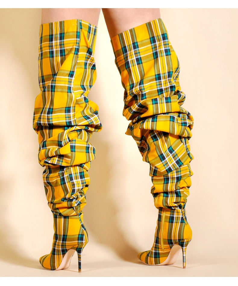 Limited Edition Thigh High Boots Plaid 