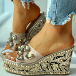 crystals bling leisure wedge slippers - Neshaí Fashion & More