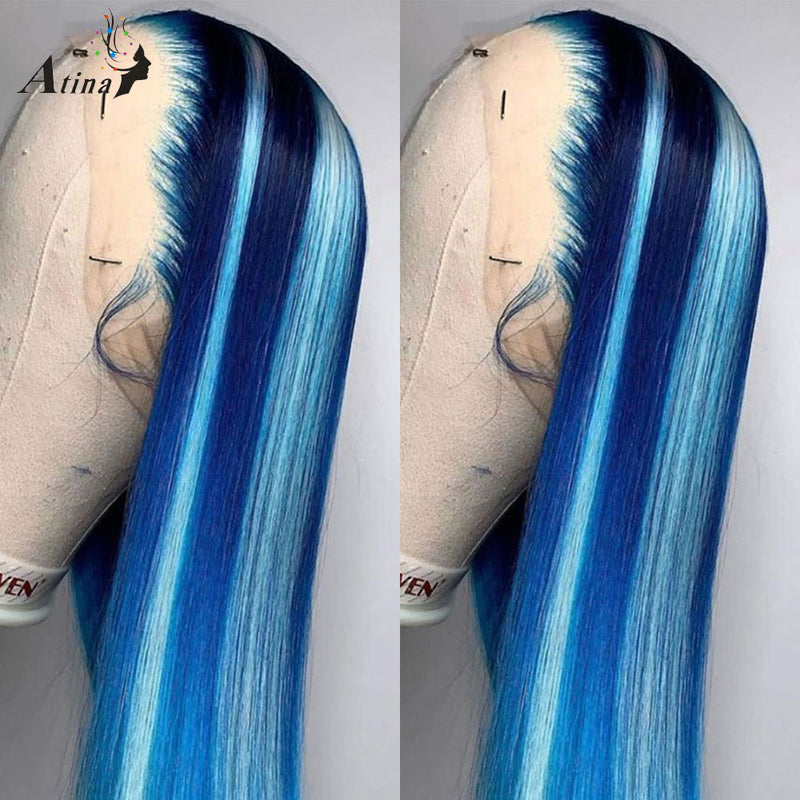 Straight Blue Highlight 613 Blonde Lace Frontal Wig 40 Inch unit