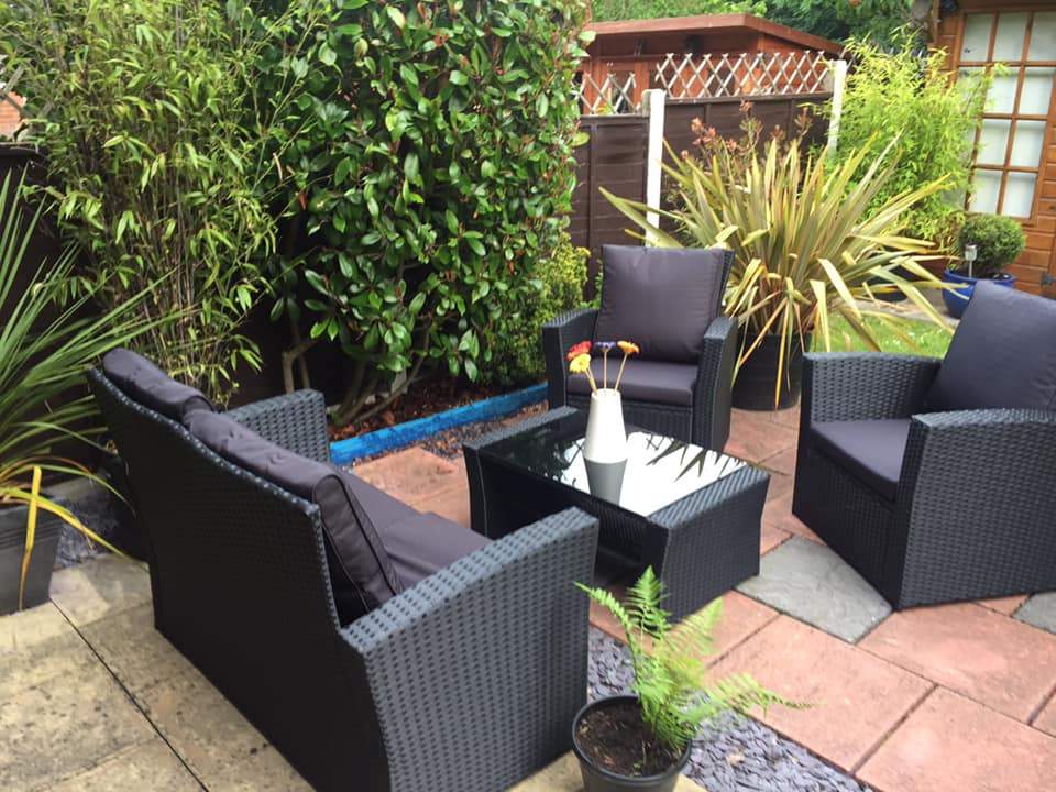 Lazio Rattan Garden Furniture Sofa Set - Black Rattan / Dark Grey Cush