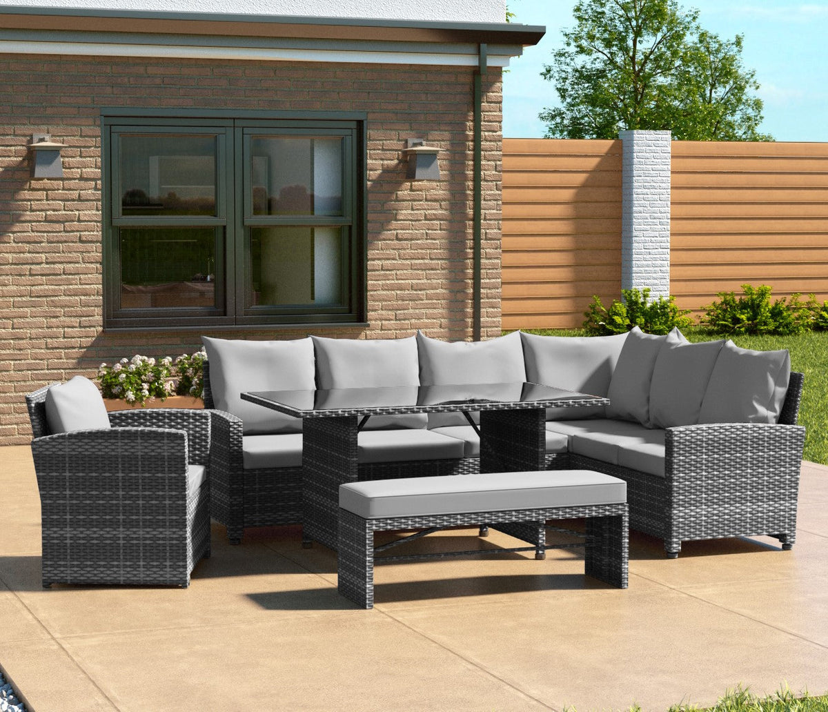 Miami Rattan Garden Furniture Set - Right Hand Corner Sofa | Mixed Gre