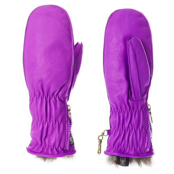 purple ski mittens