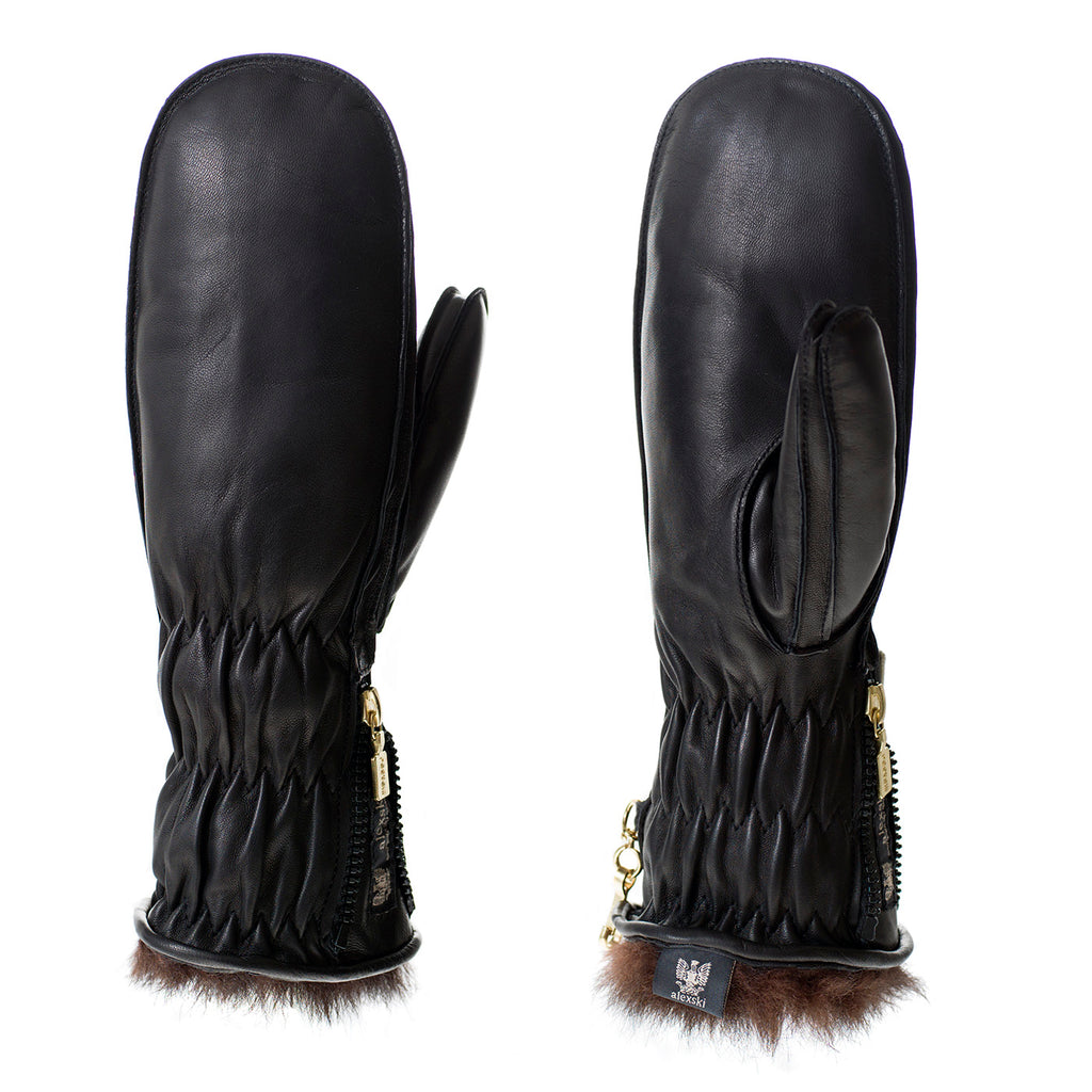 fur lined leather mittens women's