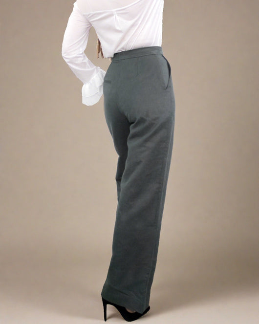 Vicente Grey High-Waisted Wide-Leg Pants