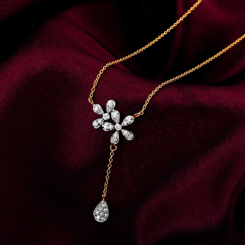 14K Gold Floral Drop Diamond Necklace