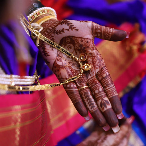 bride wearing a traditional mangalsutra.