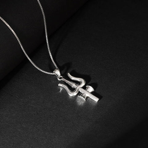 Silver Trident Pendant & Chain for Him