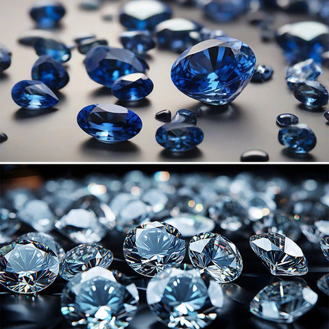 Side by side image of lab grown diamond and sapphire