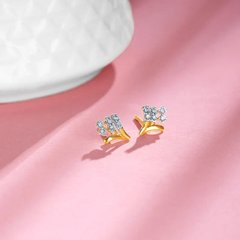 Gold Flower Weave Diamond Earrings
