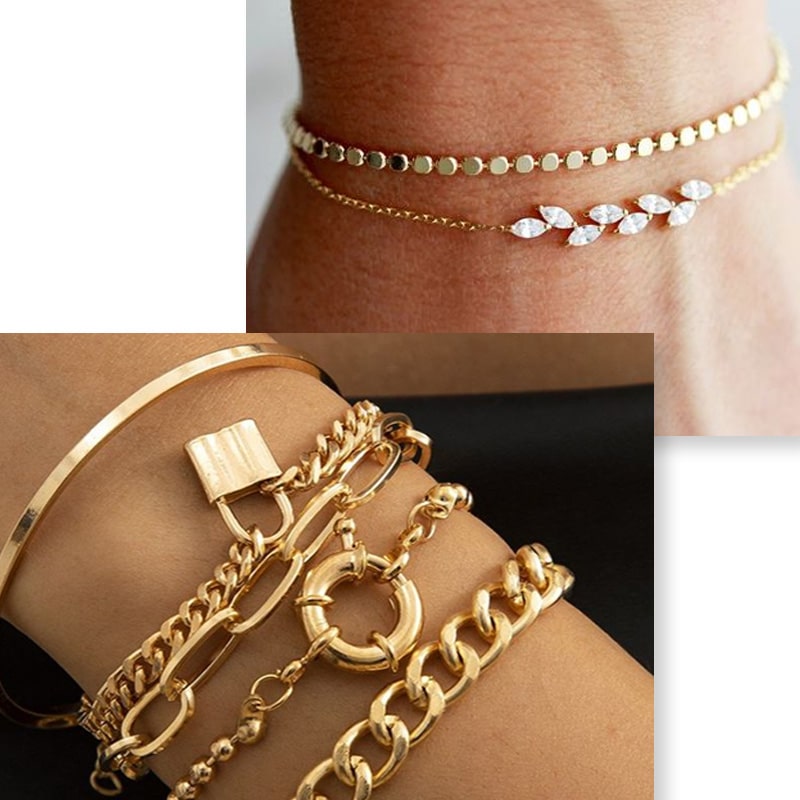 Chic and Elegant, Silver and Gold Style, Magnetic Link Bracelet, with 4  Health Elements - Walmart.com