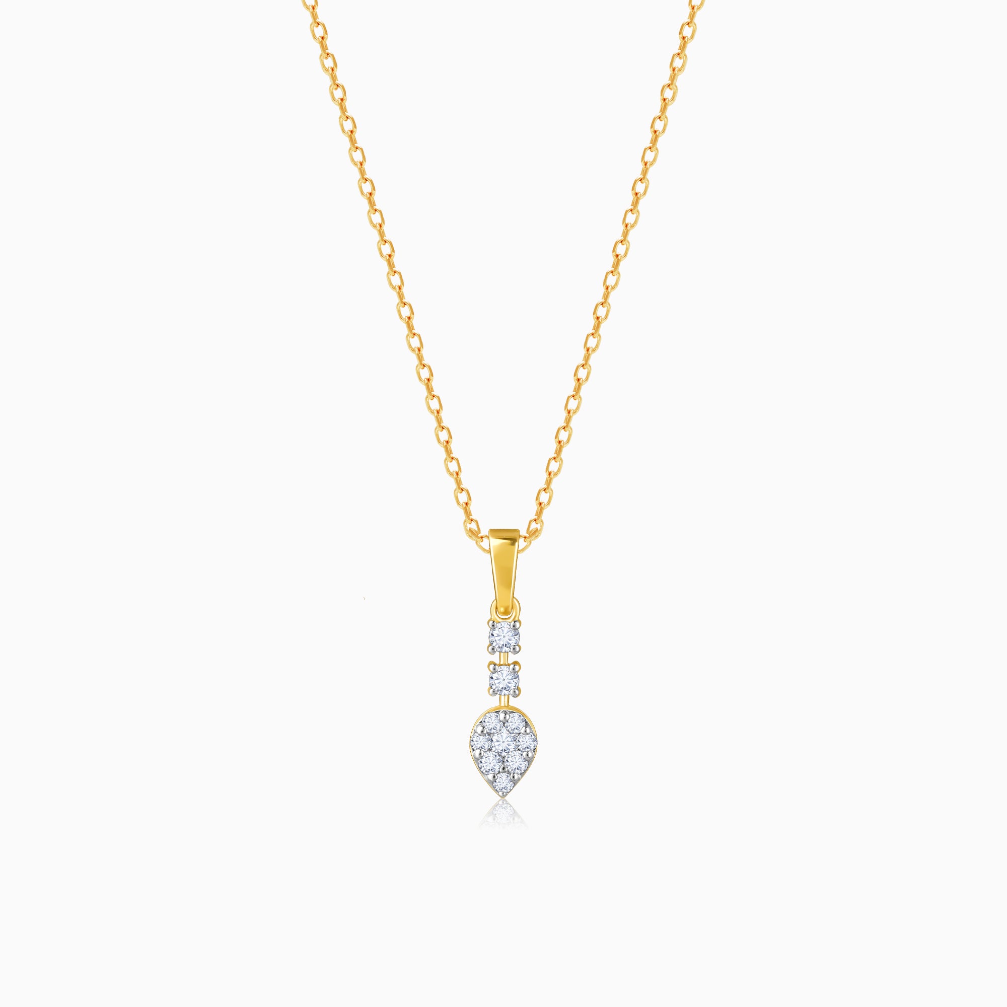 1/2Ct Pear Shape Diamond Three Stone Pendant Yellow Gold Necklace Lab –  Bliss Diamond